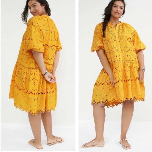 Anthropologie Tallulah Yellow Eyelet Dress size Large - Picture 1 of 12